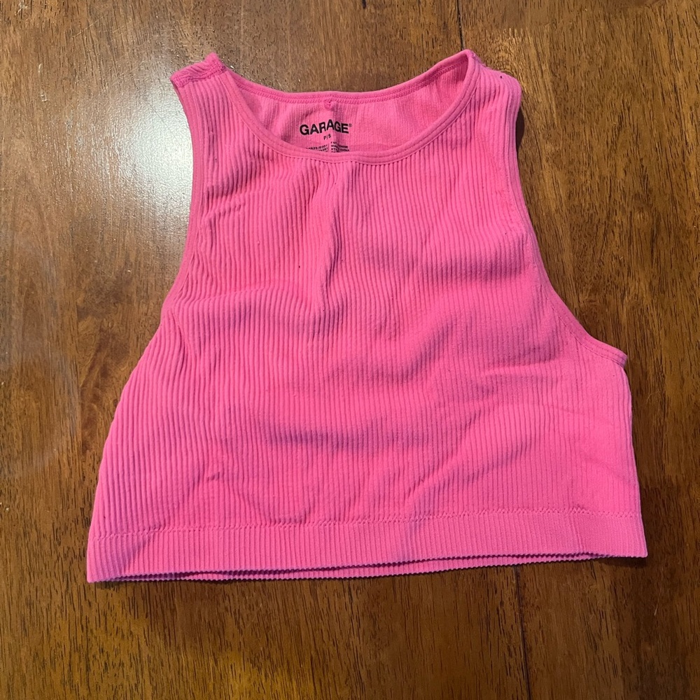 Hot Pink Ribbed Crop Tank Top